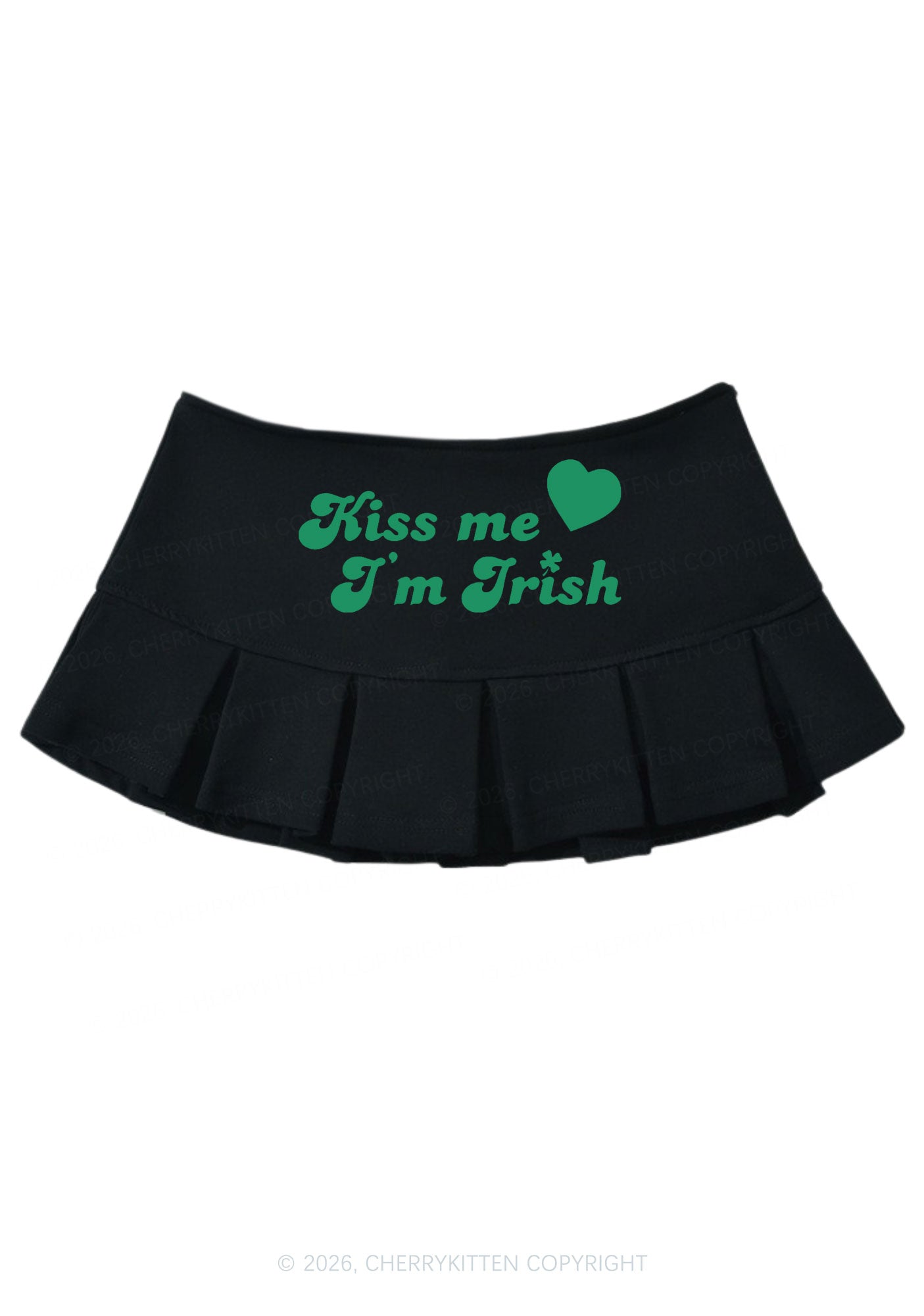 Kiss Me I'm Irish St Patricks Y2K Mini Pleated Skirts Cherrykitten