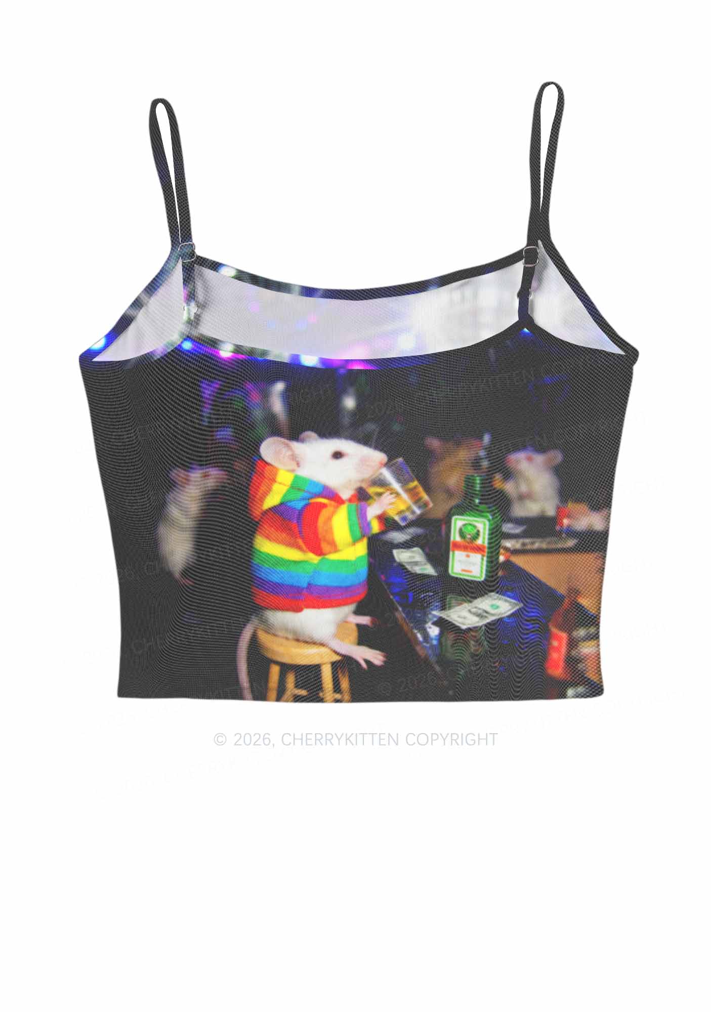 Rainbow Hoodie Rat Drinking Pride Y2K Mesh Cami Tank Cherrykitten