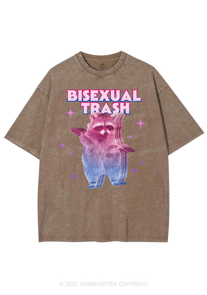 Bisexual Trash Raccoon Pride Y2K Shirts Washed Tee Cherrykitten