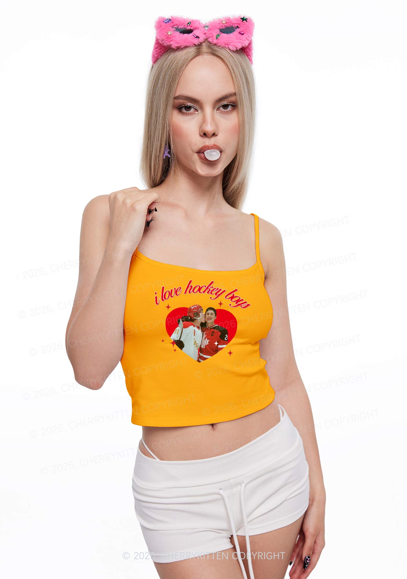 I Love Hockey Boys HR Y2K Spaghetti Strap Cami Cherrykitten