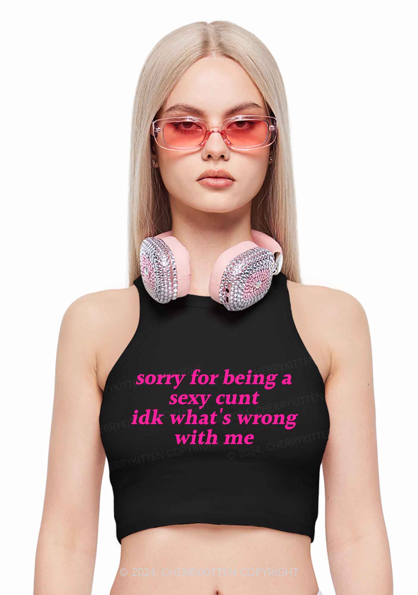 Sorry For Being Cxxt Y2K Crop Tank Top Cherrykitten