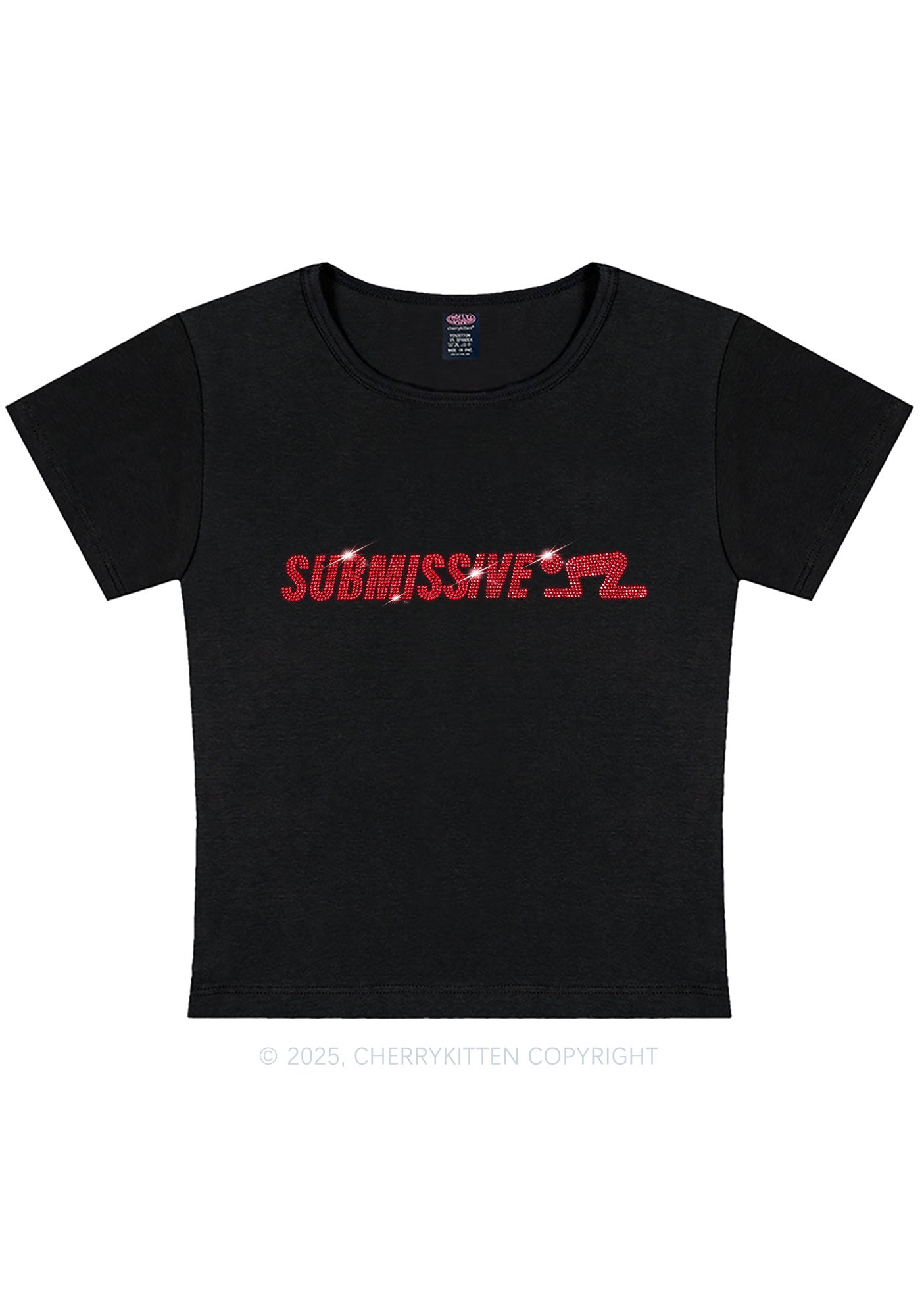 Rhinestone Submissive Man Y2K Baby Tee Cherrykitten