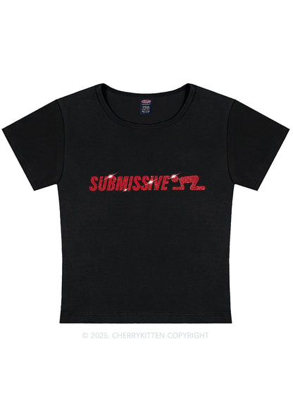 Rhinestone Submissive Man Y2K Baby Tee Cherrykitten