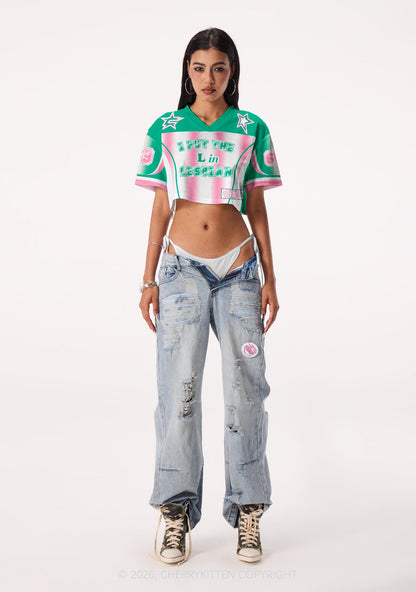 Put L In Lesbian Pride Y2K Crop Sport Jersey Shirts Cherrykitten