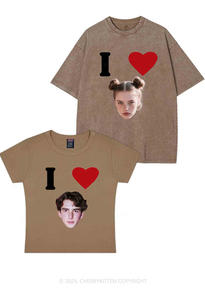 I Love Custom Portrait Y2K Valentine's Day Couple Shirt Cherrykitten