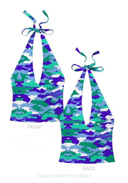 Gay Camouflage Pride Y2K Print Halter Deep V Neck Cami Cherrykitten