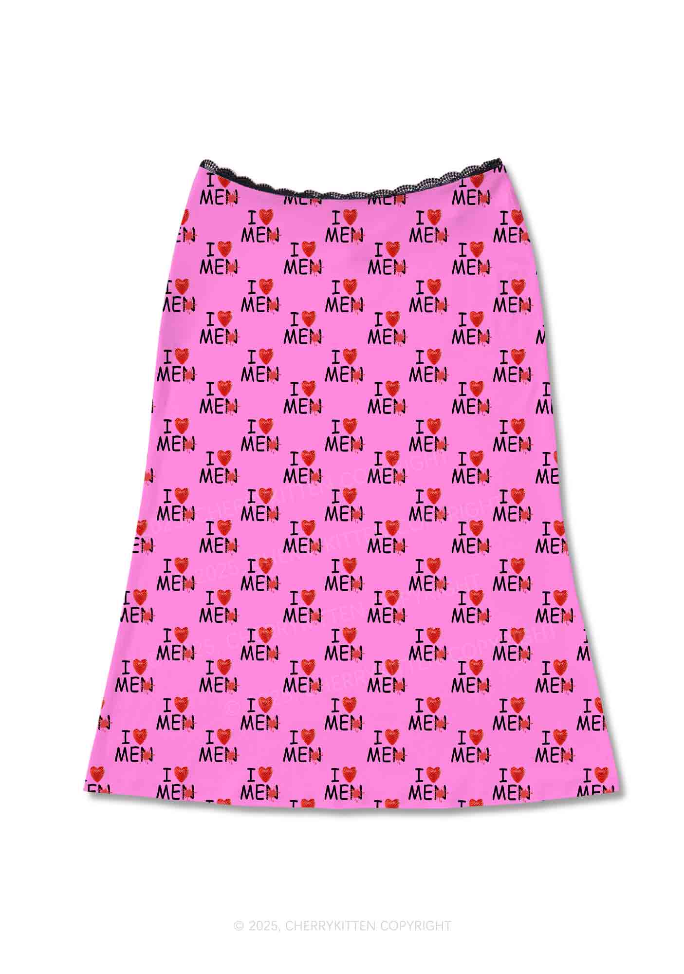 Love Me Not Men Pink Valentine's Day Y2K Print Midi Skirt Cherrykitten