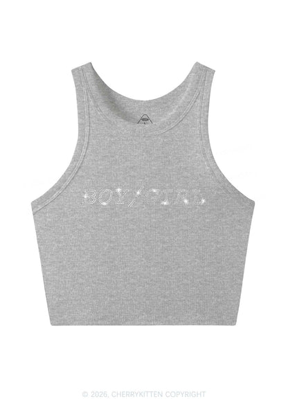 Rhinestone Boy Or Girl Pride Y2K Crop Tank Top Cherrykitten