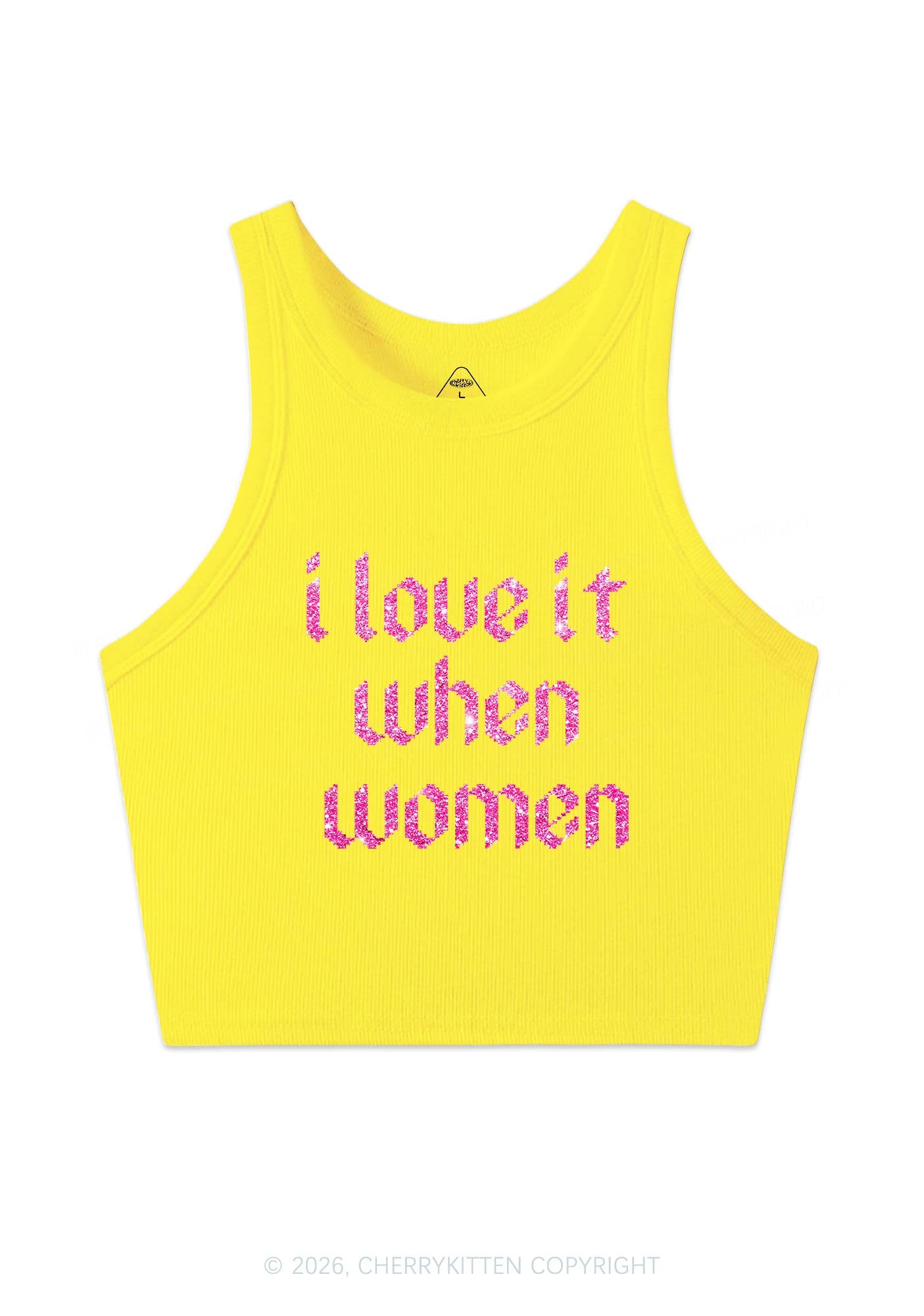 Glitter I Love It When Women Pride Y2K Crop Tank Top Cherrykitten