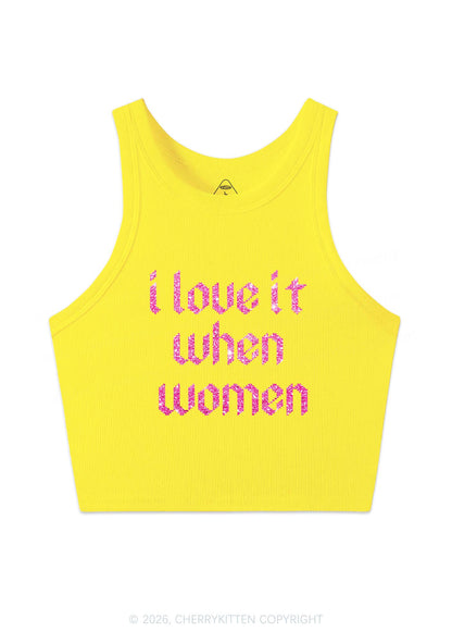 Glitter I Love It When Women Pride Y2K Crop Tank Top Cherrykitten