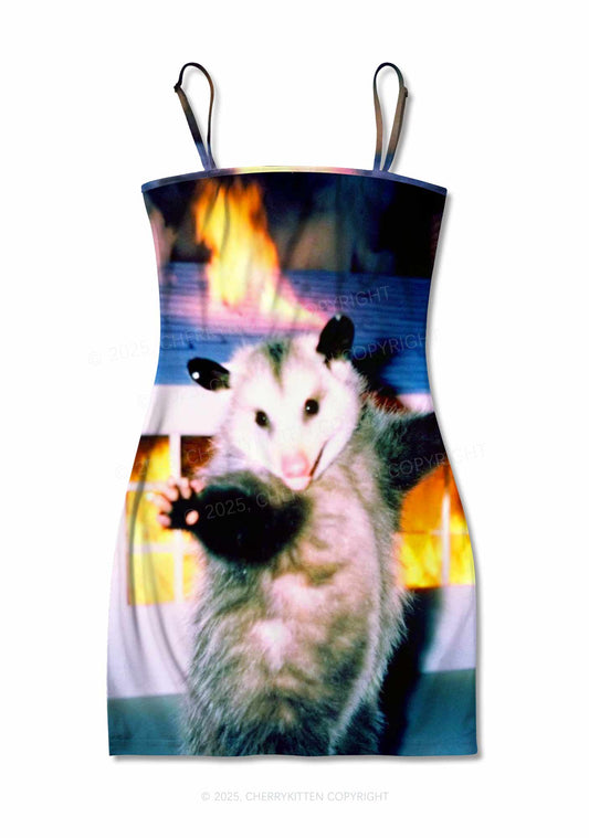 Rat Dancing Y2K Print Slip Dress Cherrykitten