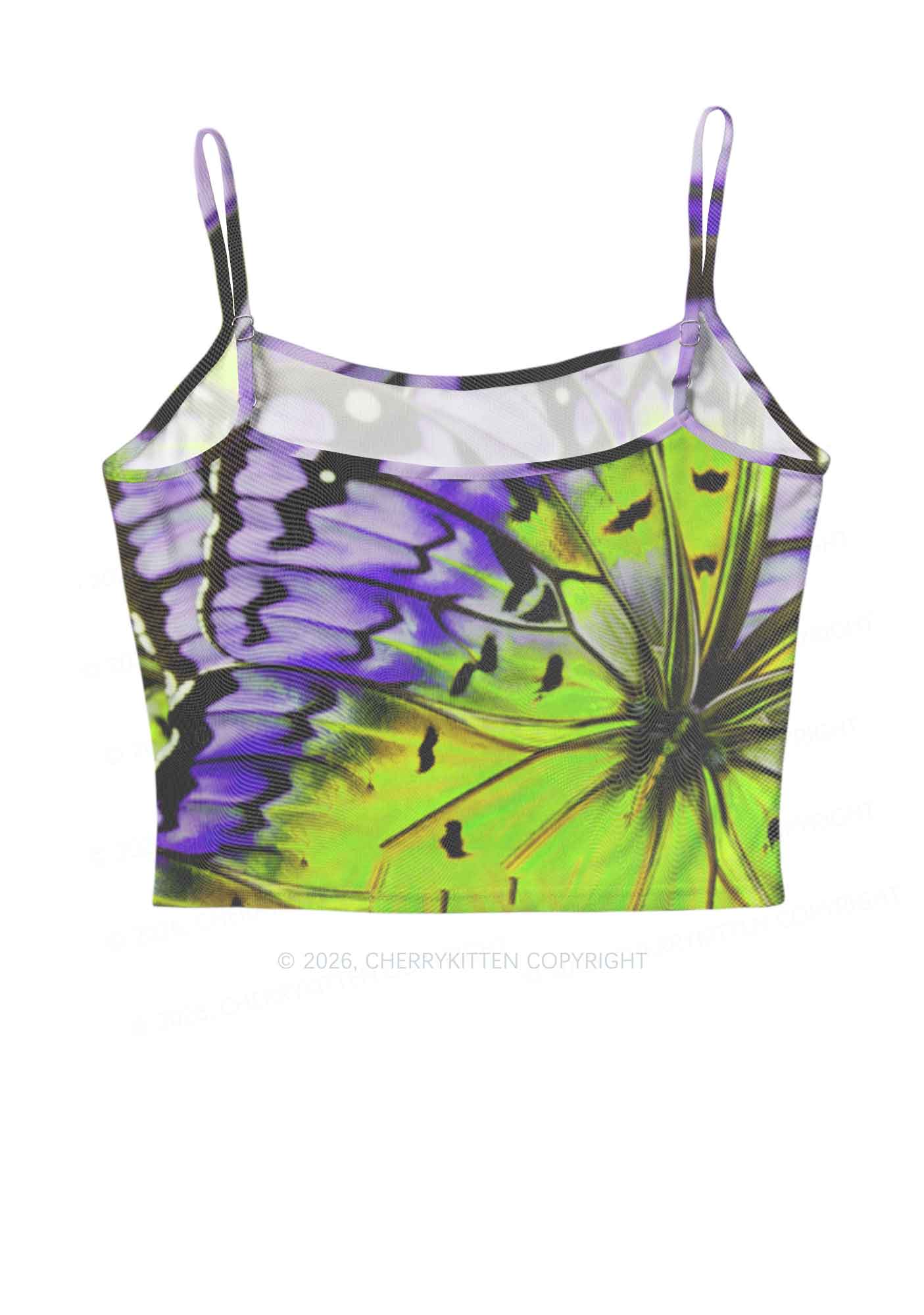 Purple Lime Butterfly Wing Y2K Mesh Cami Tank Cherrykitten