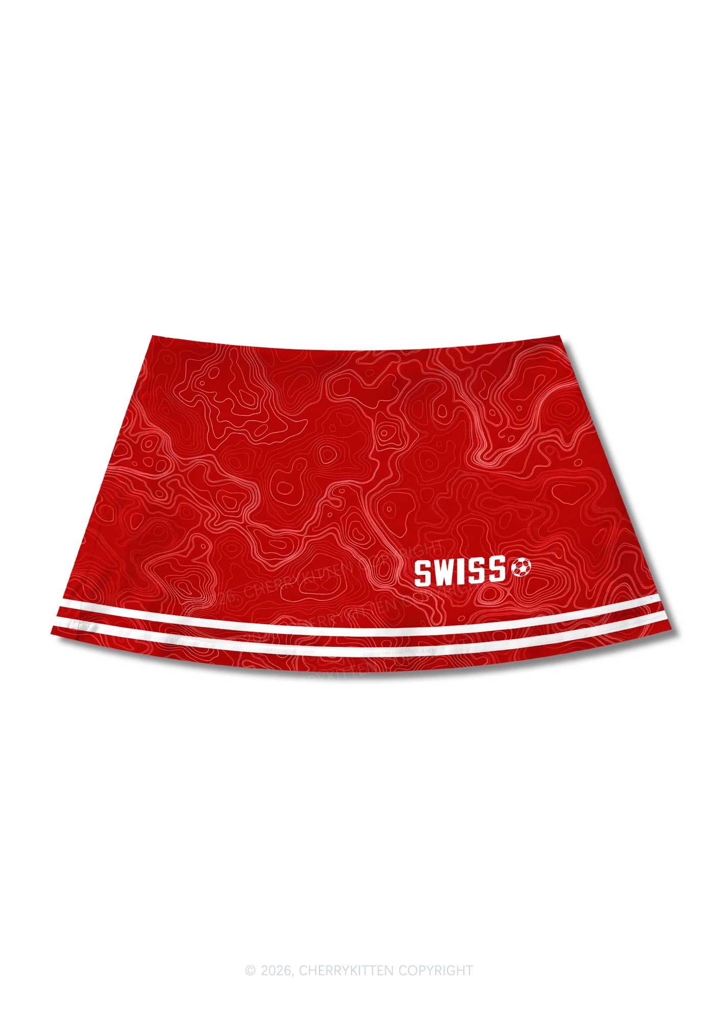 Red Topographic Line Y2K Print Mini Skirt Cherrykitten