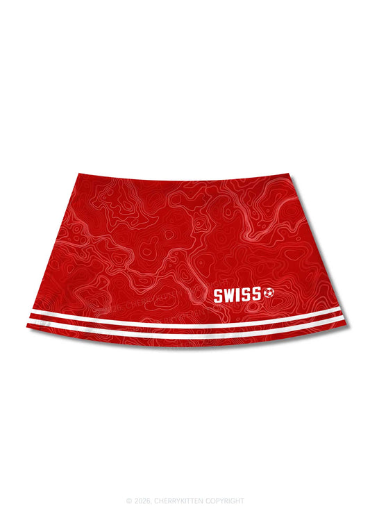 Red Topographic Line Y2K Print Mini Skirt Cherrykitten