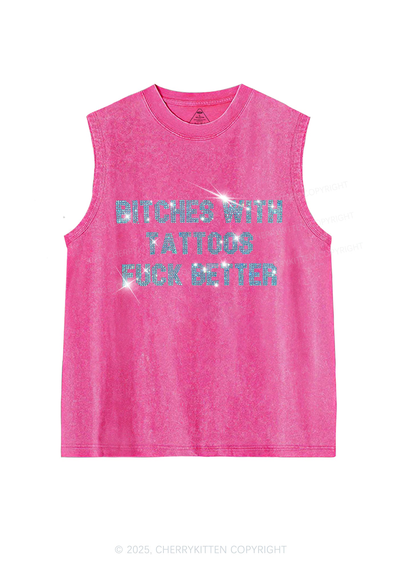Rhinestone Bxxches With Tattoos Fxxk Better Y2K Washed Muscle Tank Cherrykitten