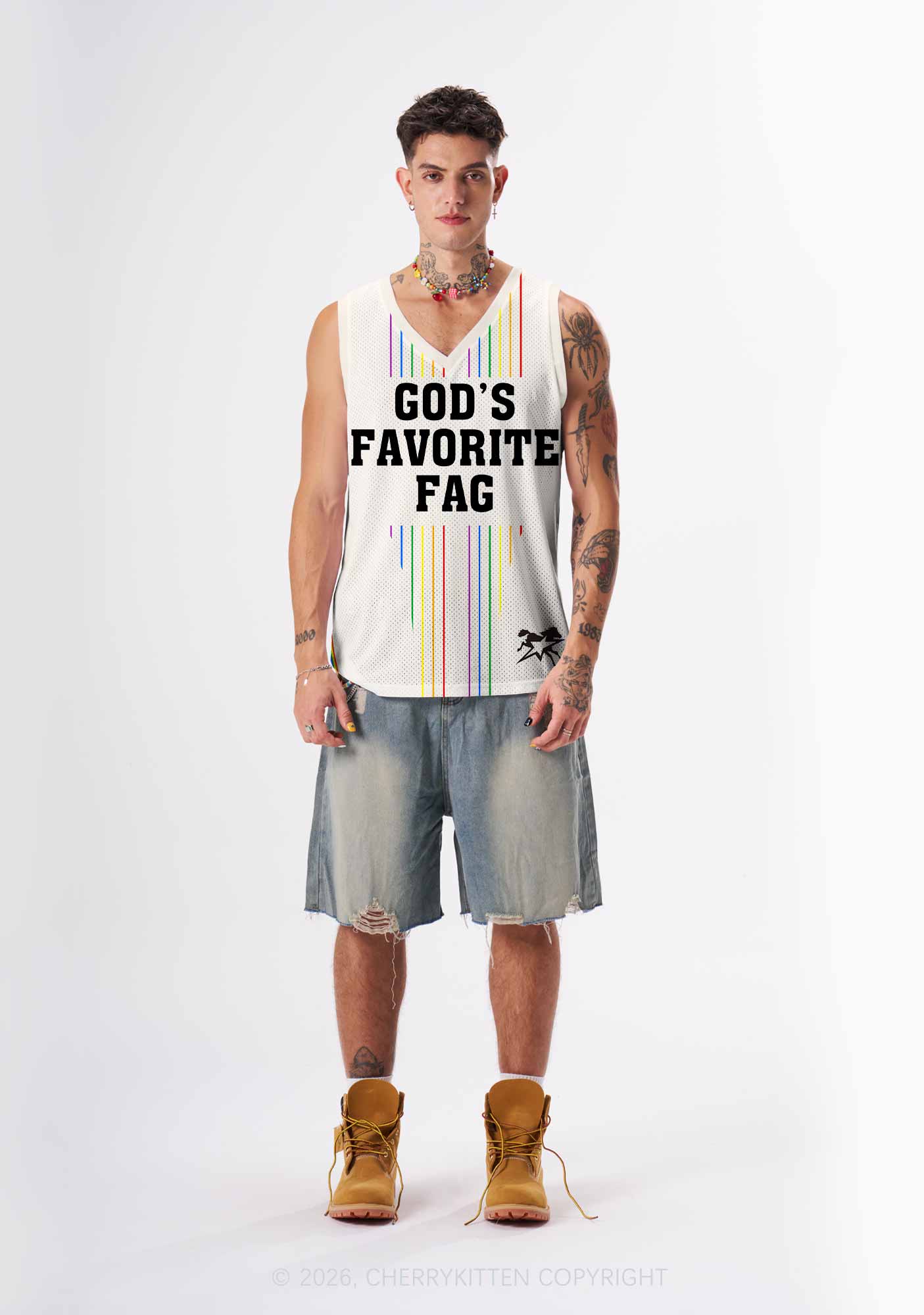 Gods Favorite Fag Rainbow Stripes Pride Y2K Sport Jersey Tank Cherrykitten