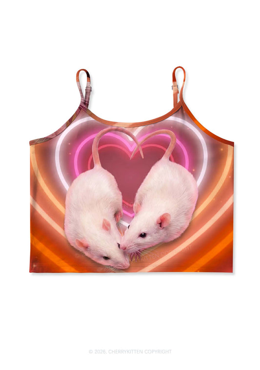 Lesbian Heart Rats Pride Y2K Print Cami Crop Top Cherrykitten
