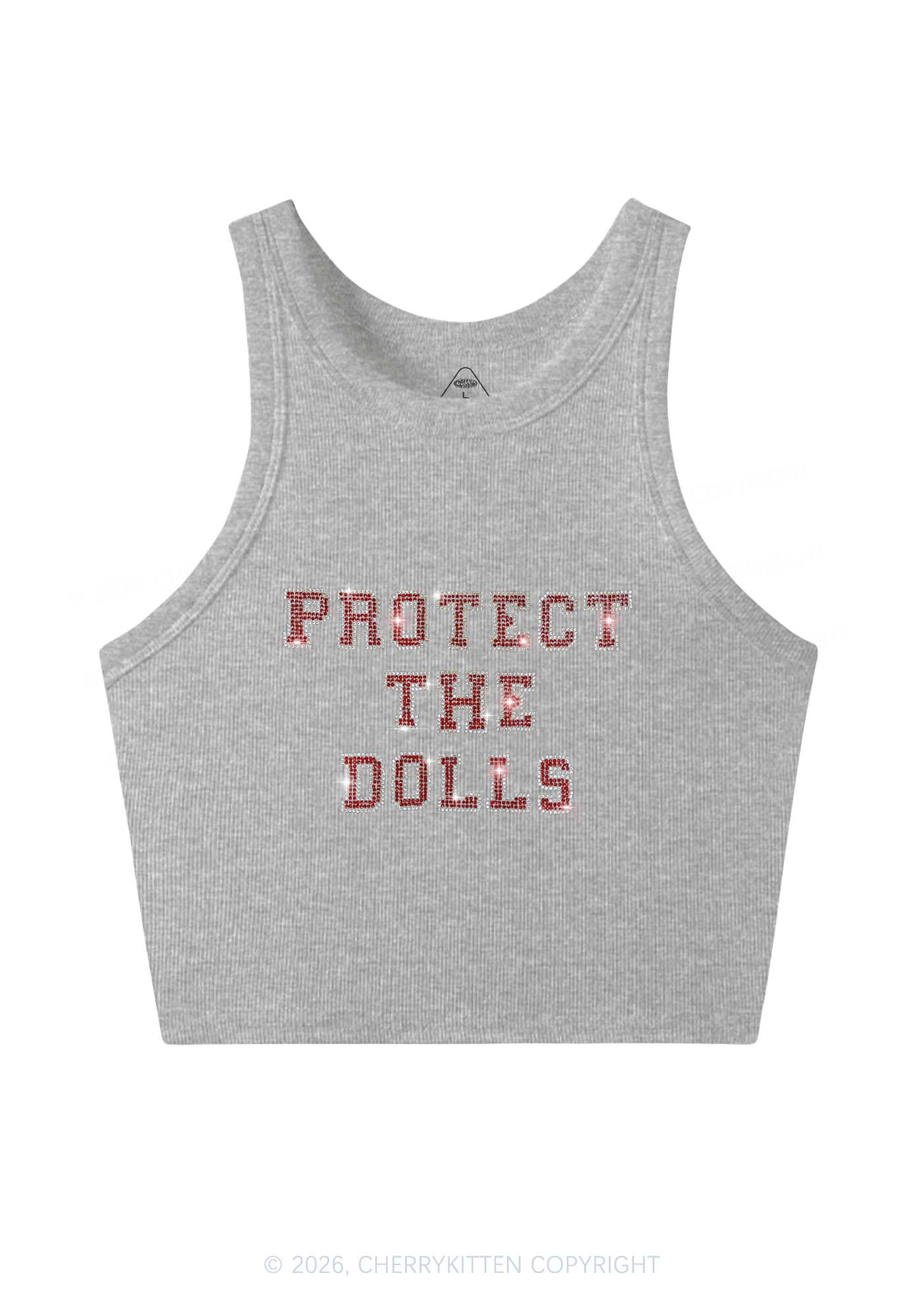 Rhinestone Protect The Dolls Pride Y2K Crop Tank Top Cherrykitten