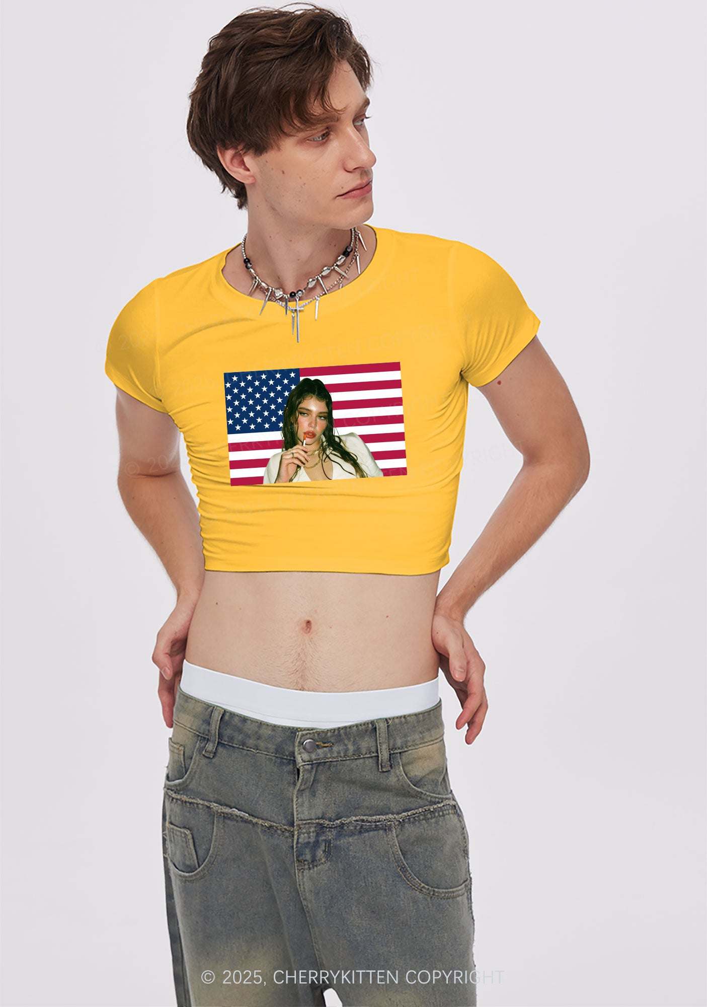 Custom Portrait Flag Y2K Baby Tee Cherrykitten