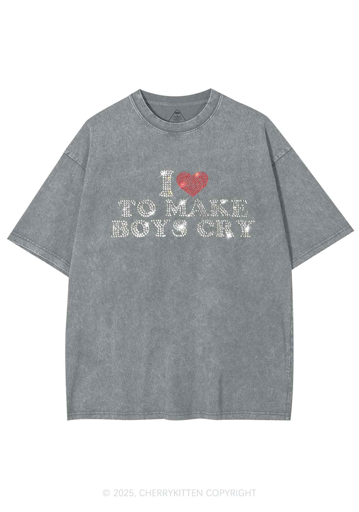 Rhinestone Love To Make Boys Cry Y2K Shirts Washed Tee Cherrykitten