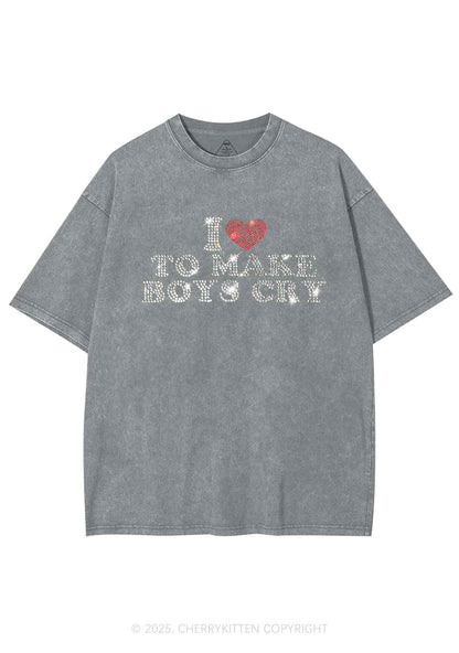 Rhinestone Love To Make Boys Cry Y2K Shirts Washed Tee Cherrykitten