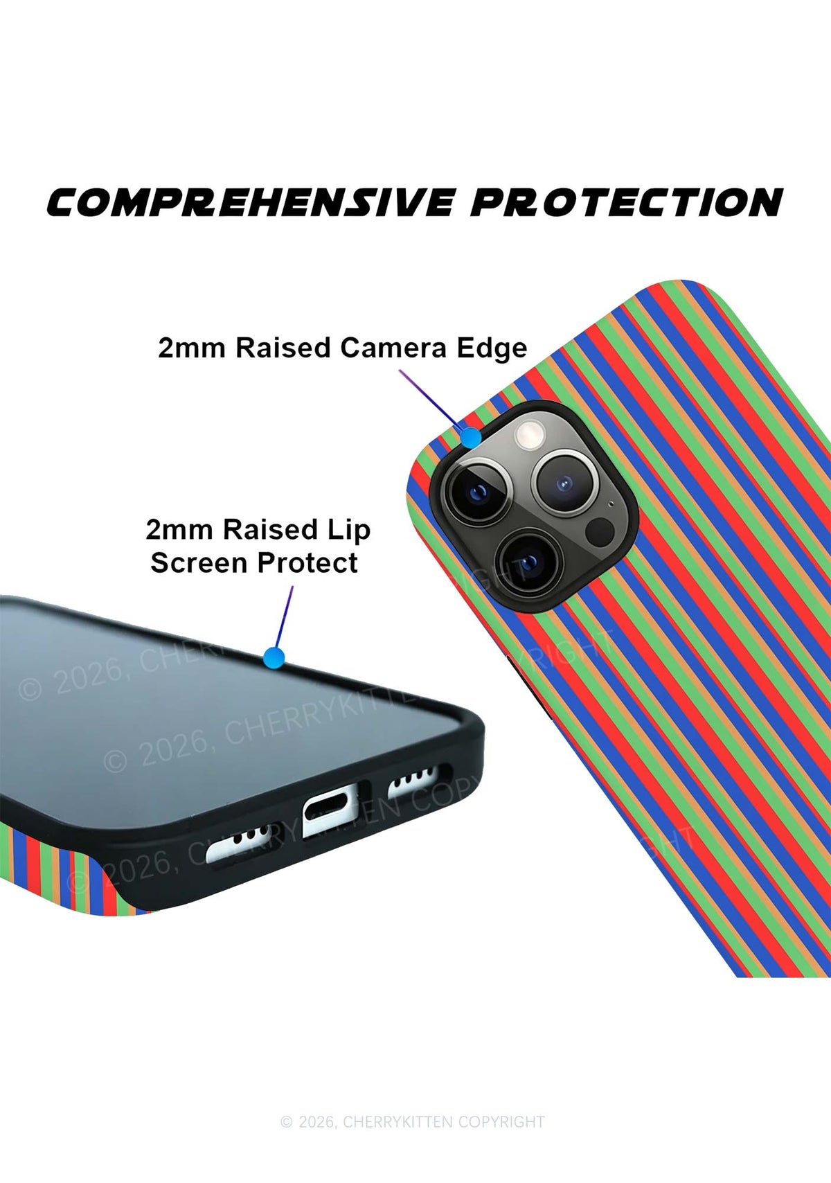 Rainbow Horizontal Stripe Y2K Phone Case Cherrykitten