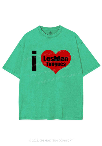 I Love Lesbian Tongues Y2K Shirts Washed Tee Cherrykitten