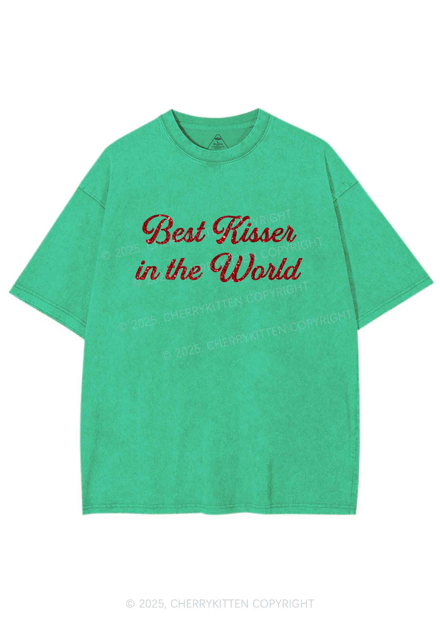 Glitter Best Kisser In The World Y2K Shirts Washed Tee Cherrykitten