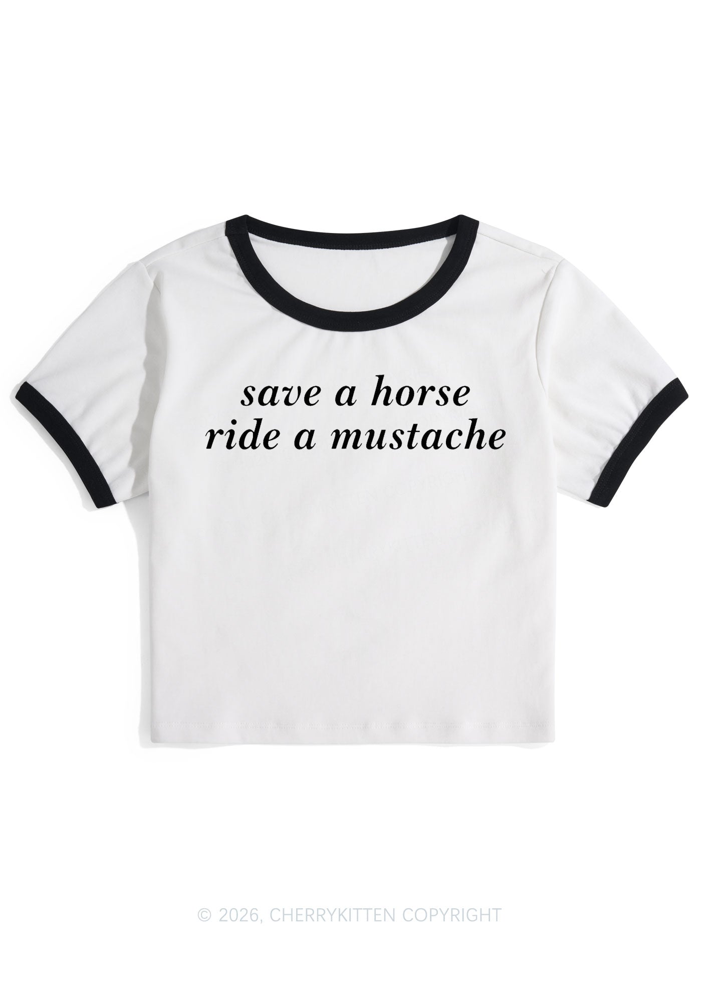Ride A Mustache Y2K Ringer Tee Cherrykitten