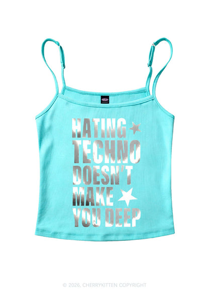 Hating Techno Silver Foil Printed Y2K Spaghetti Strap Cami Cherrykitten