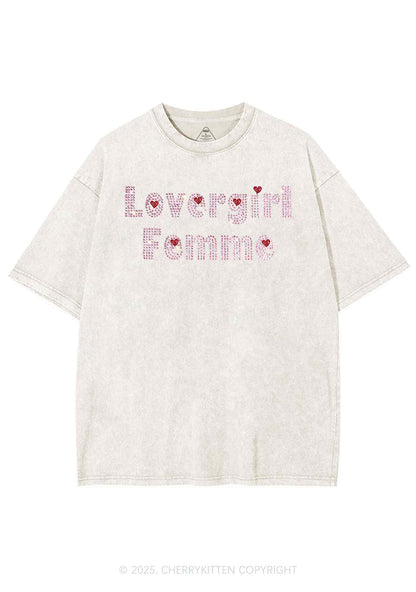 Rhinestone Lovergirl Femme Y2K Shirts Washed Tee Cherrykitten