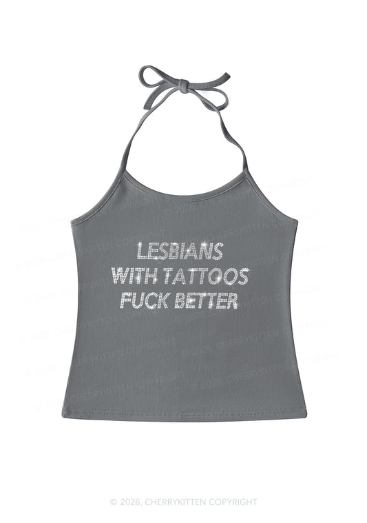 Rhinestone Lesbians With Tattoos Fxxk Better Pride Y2K Halter Neck Cami Cherrykitten