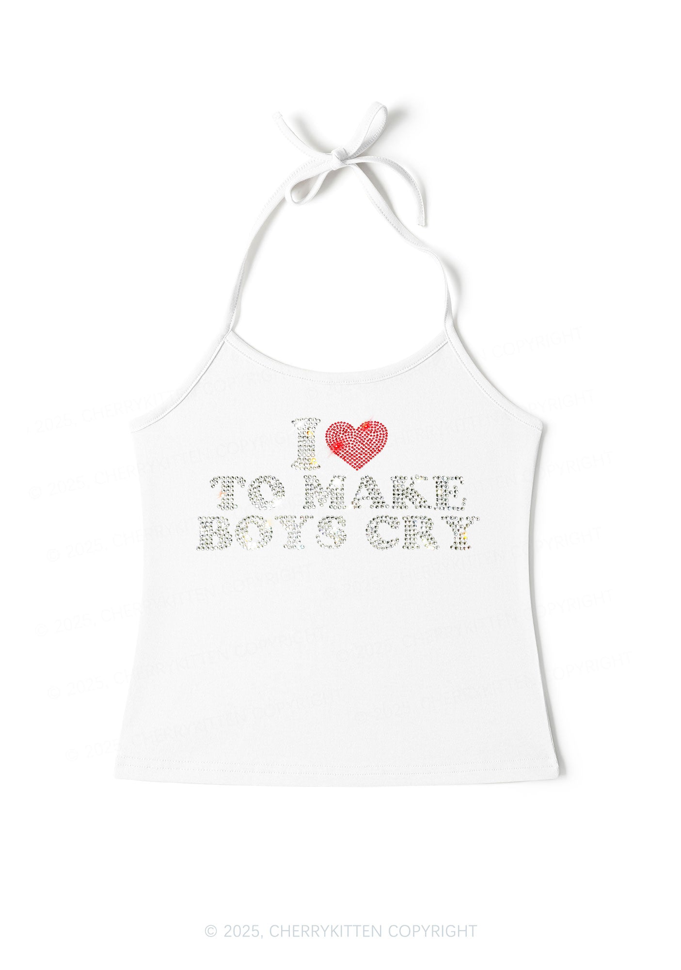 Rhinestone Love To Make Boys Cry Y2K Halter Neck Cami Cherrykitten