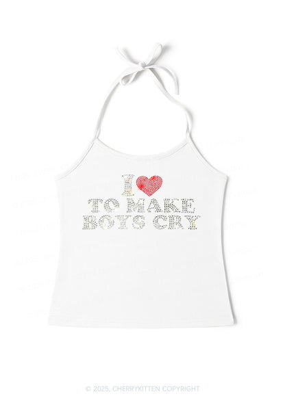 Rhinestone Love To Make Boys Cry Y2K Halter Neck Cami Cherrykitten
