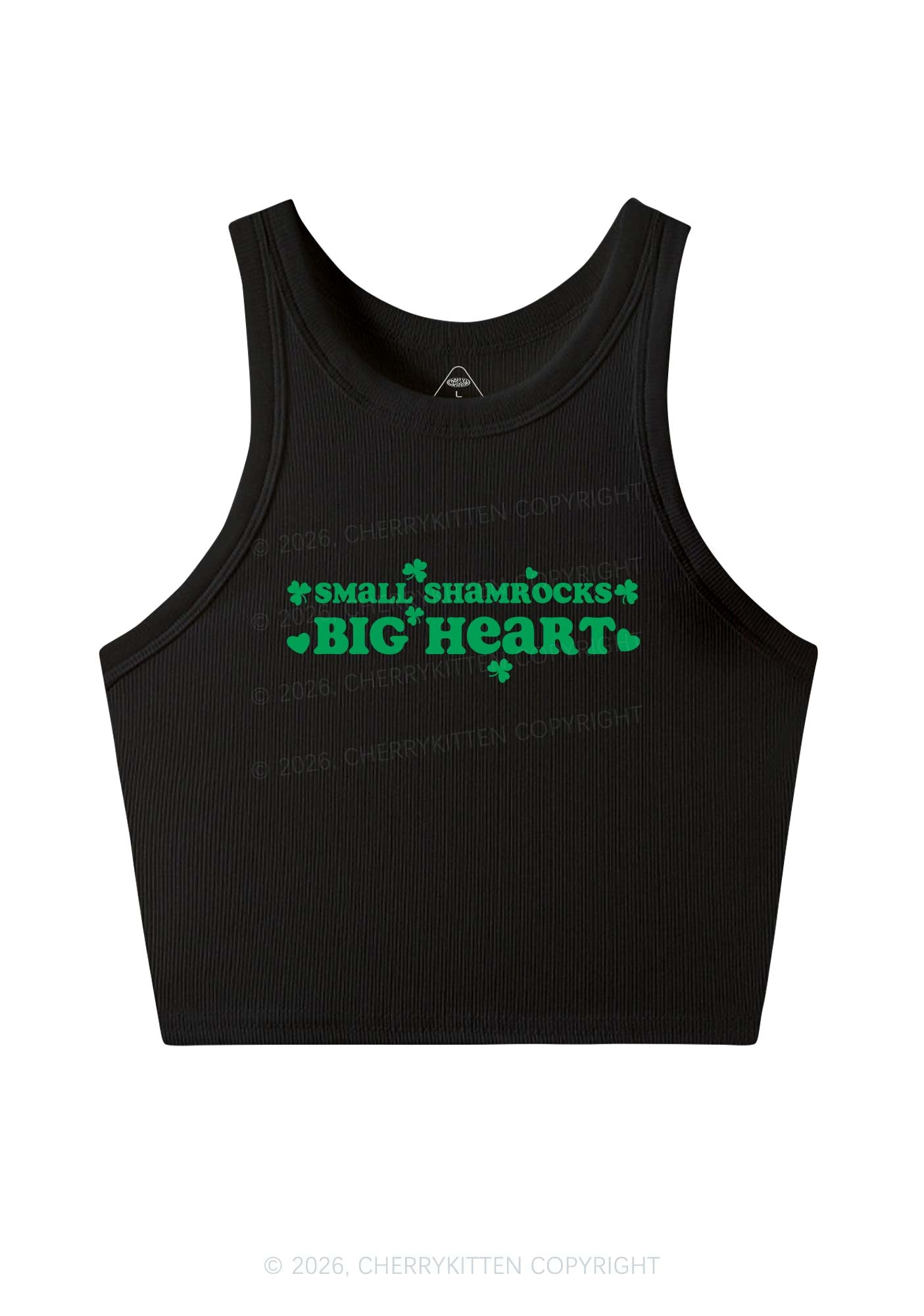 Small Shamrocks Big Heart St Patricks Y2K Crop Tank Top Cherrykitten