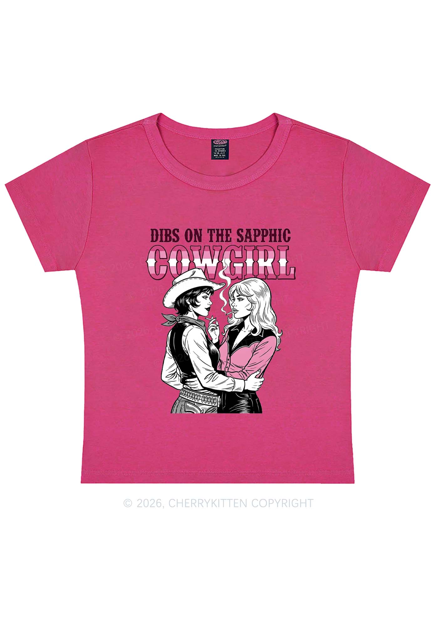 Dibs On The Sapphic Cowgirl Pride Y2K Baby Tee Cherrykitten