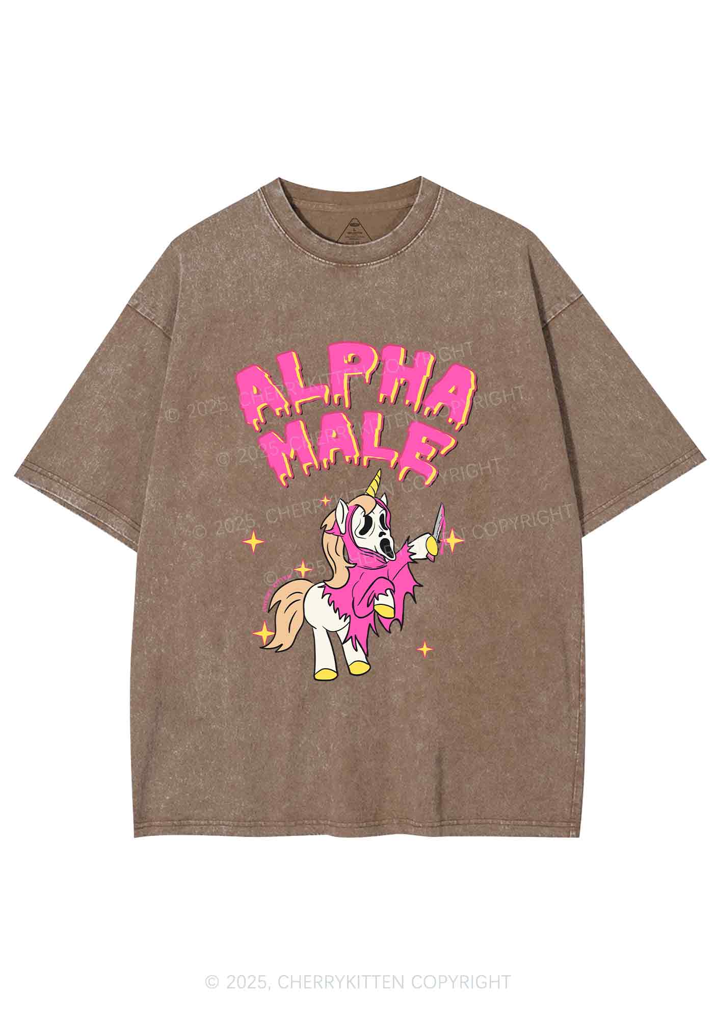 Halloween Unicorn Alpha Male Y2K Shirts Washed Tee Cherrykitten