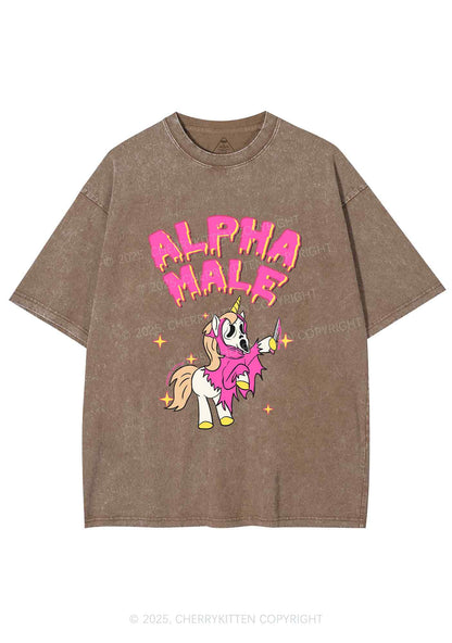 Halloween Unicorn Alpha Male Y2K Shirts Washed Tee Cherrykitten