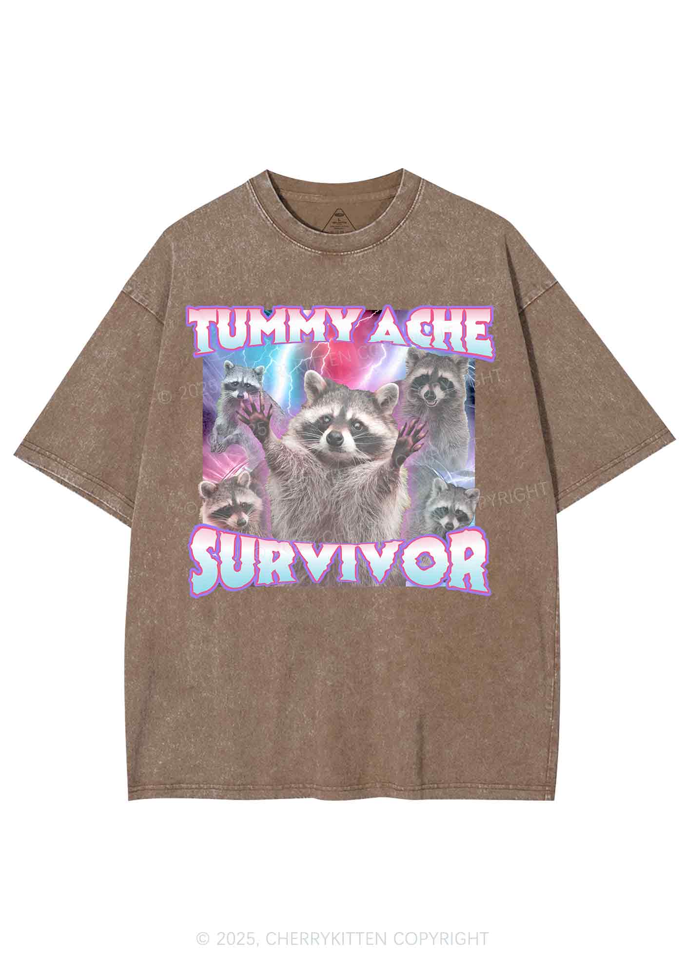 Tummy Ache Survivor Raccoon Y2K Shirts Washed Tee Cherrykitten