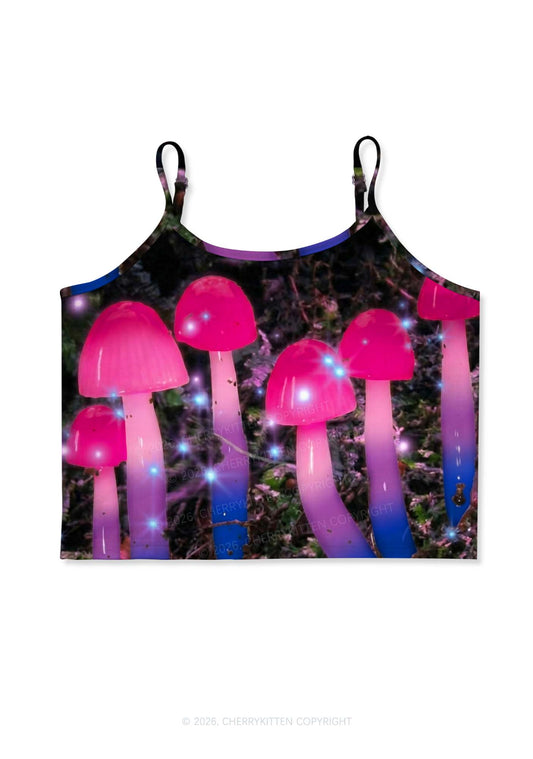 Bisexual Glowing Mushroom Pride Y2K Print Cami Crop Top Cherrykitten