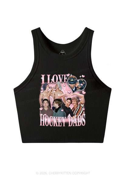 Pink Heart I Love Hockey Dads HR Y2K Crop Tank Top Cherrykitten