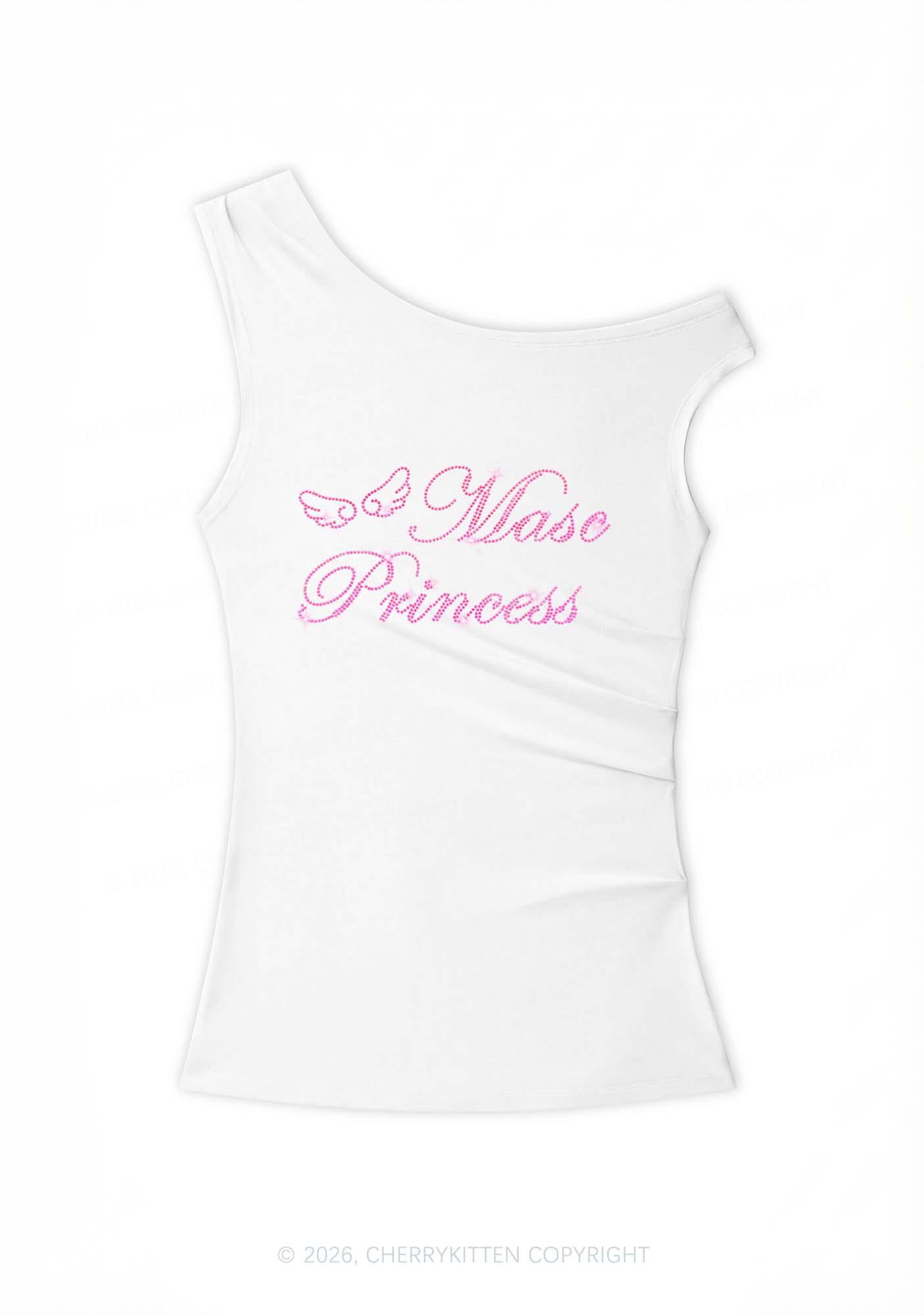 Rhinestone Masc Princess Pride Y2K Off Shoulder Tank Top Cherrykitten