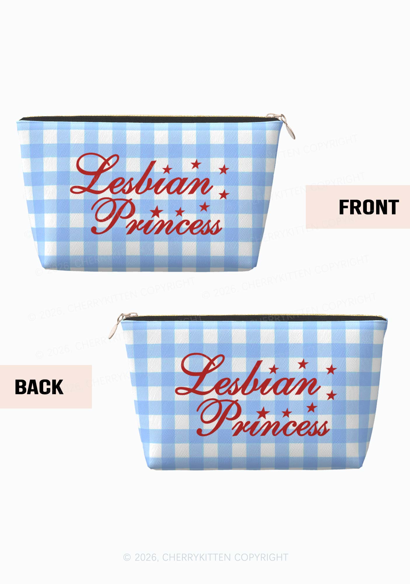 Blue Plaid Lesbian Princess Pride Y2K Makeup Bag Cherrykitten