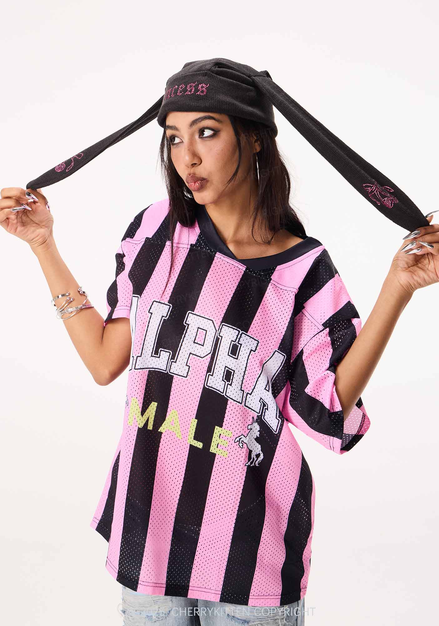 Rhinestone Princess Y2K Bunny Ear Knitted Hat Cherrykitten