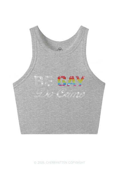 Rhinestone Be Gay Do Crime Pride Y2K Crop Tank Top Cherrykitten