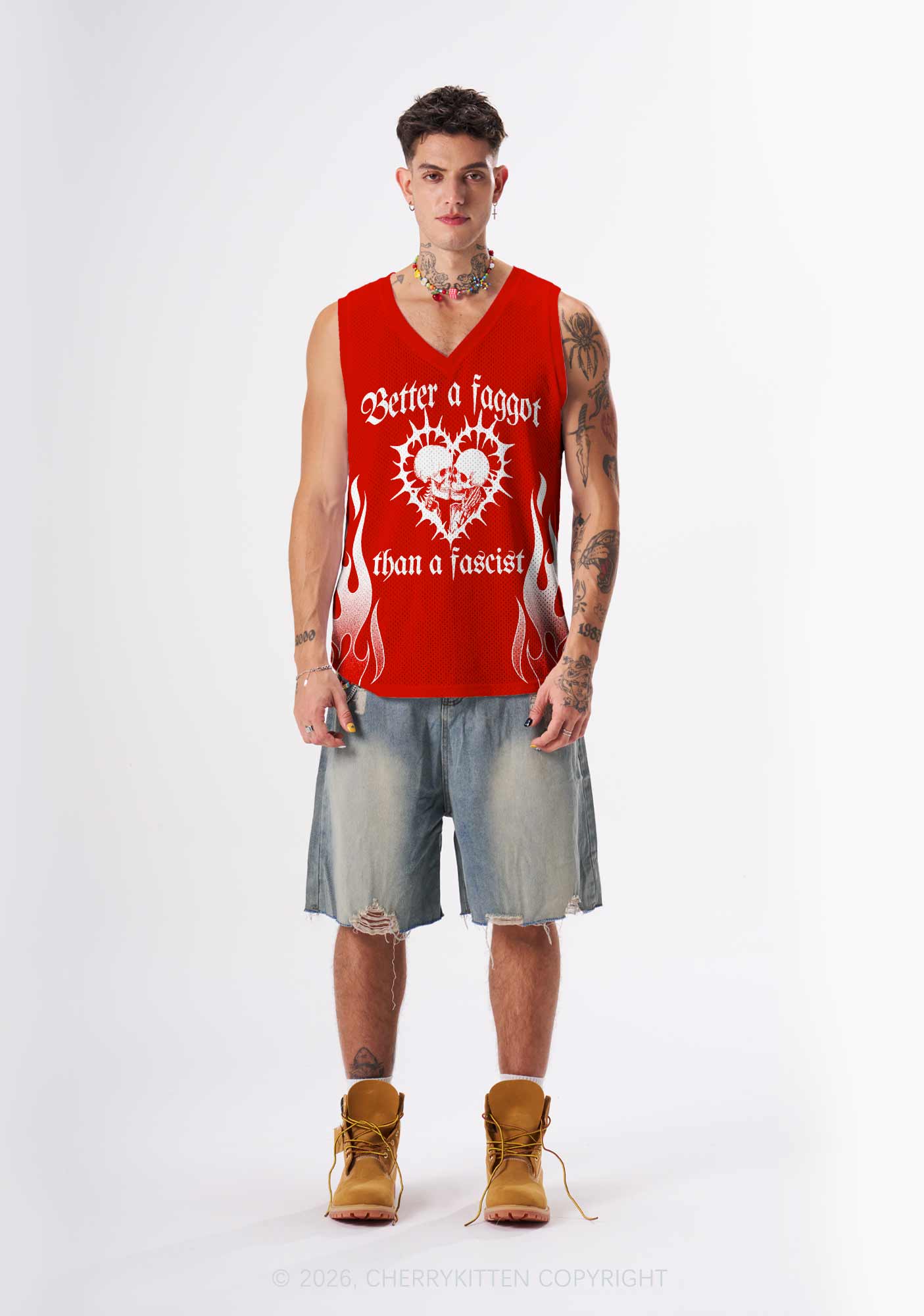 Better Faggot Than Fascist Skull Pride Y2K Sport Jersey Tank Cherrykitten