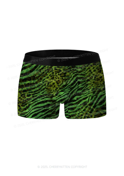 Green Zebra Leopard Pattern St Patricks Y2K Print Men Boxer Briefs Cherrykitten