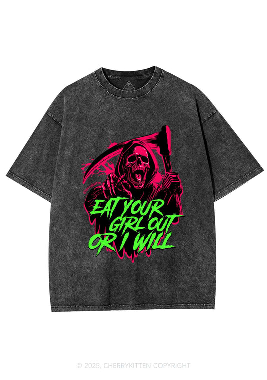 Hallowen Ghost Eat Your Girl Out Y2K Shirts Washed Tee Cherrykitten
