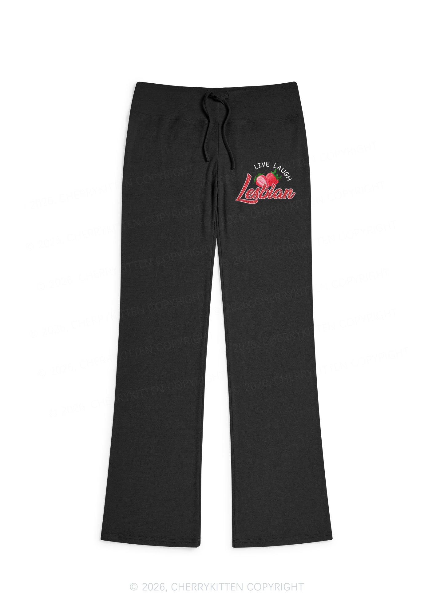 Live Laugh Lesbian Pride Y2K Low Rise Drawstring Flare Pants Cherrykitten