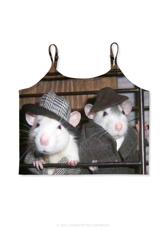 Gentlemen Rats Y2K Print Cami Crop Top Cherrykitten